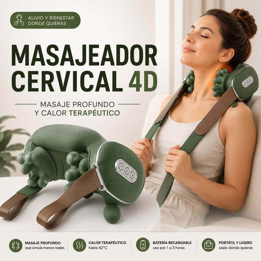 MASAJEADOR CERVICAL 4D 🔥 Masaje profundo y calor terapéutico